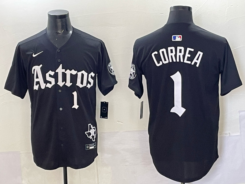 Men 2025 Houston Astros #1 Correa black  Game Nike MLB Jersey style 0011->houston astros->MLB Jersey
